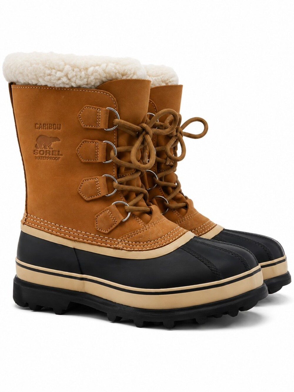 Sorel Women's Caribou Waterproof Winter Snow Boots Tan Leather Fur Lined Sz 8